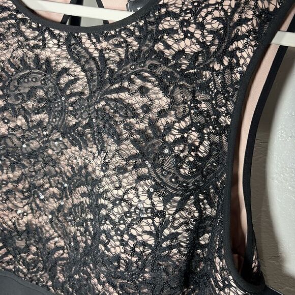 Nightway lace sequins open back evening gown black tan size 20W - Picture 5 of 16